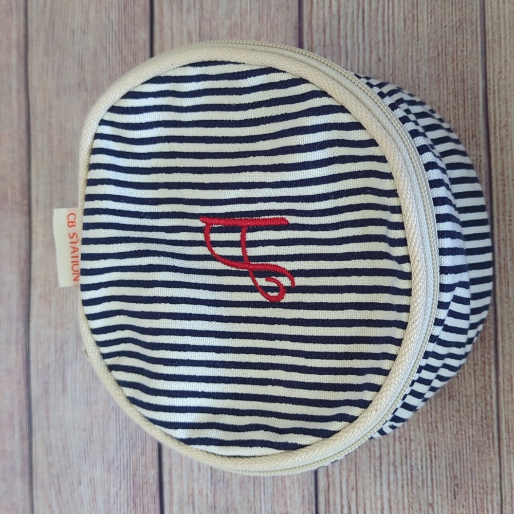 Striped Navy and Cream Cosmetic Bag